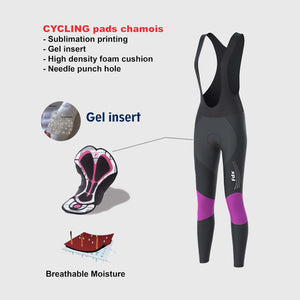 Fdx Women's Black & Purple Long Sleeve Cycling Jersey & Gel Padded Bib Tights Pants for Winter Roubaix Thermal Fleece Road Bike Wear Windproof, Hi-viz Reflectors & Pockets - Thermodream