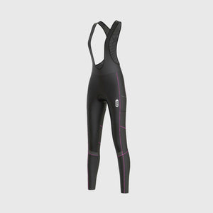 Fdx Black Women's Gel Padded Bib Tights Pants for Winter Roubaix Thermal Fleece Road Bike Wear Windproof, Hi viz Reflectors & Pockets - All Day