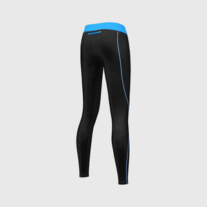 Fdx Women's Black & Sky Blue Long Sleeve Compression Top & Compression Tights Base Layer Gym Training Jogging Yoga Fitness Body Wear - Monarch