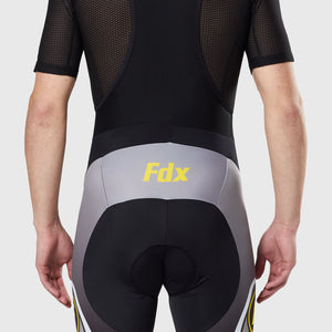 Fdx Men's Black & Yellow Long Sleeve Cycling Jersey & Gel Padded Bib Tights Pants for Winter Roubaix Thermal Fleece Road Bike Wear Windproof, Hi-viz Reflectors & Pockets - Signature