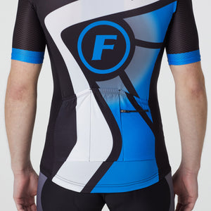Fdx Mens Pockets Black & Blue Short Sleeve Cycling Jersey for Summer Best Road Bike Wear Top Light Weight, Full Zipper, Pockets & Hi-viz Reflectors - Signature