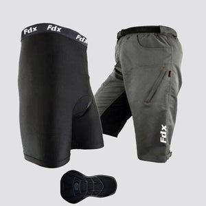 Fdx Men's Black & Grey MTB Shorts Lightweight Padded Breathable Fabric Hi viz Reflectors Pockets Summer Mountain Bike Shorts Cycling Gear Uk