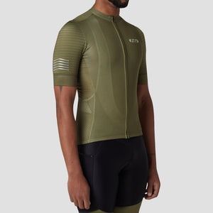Fdx Mens Road Cycling Green Short Sleeve Jersey for Summer Best Road Bike Wear Top Light Weight, Full Zipper, Pockets & Hi-viz Reflectors - Essential