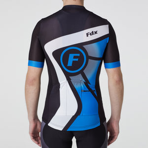 Fdx Mens Breathable Black & Blue Short Sleeve Cycling Jersey for Summer Best Road Bike Wear Top Light Weight, Full Zipper, Pockets & Hi-viz Reflectors - Signature