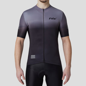 Fdx Mens Black & Grey Half Sleeve Cycling Jersey for Summer Best Road Bike Wear Top Light Weight, Full Zipper, Pockets & Hi-viz Reflectors - Duo
