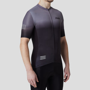 Fdx Mens Road Cycling Short Sleeve Cycling Jersey Grey & Black for Summer Best Road Bike Wear Top Light Weight, Full Zipper, Pockets & Hi-viz Reflectors - Duo