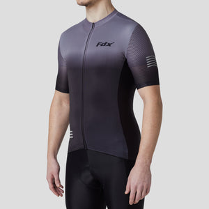 Fdx Mens Breathable Grey & Black Short Sleeve Cycling Jersey for Summer Best Road Bike Wear Top Light Weight, Full Zipper, Pockets & Hi-viz Reflectors - Duo