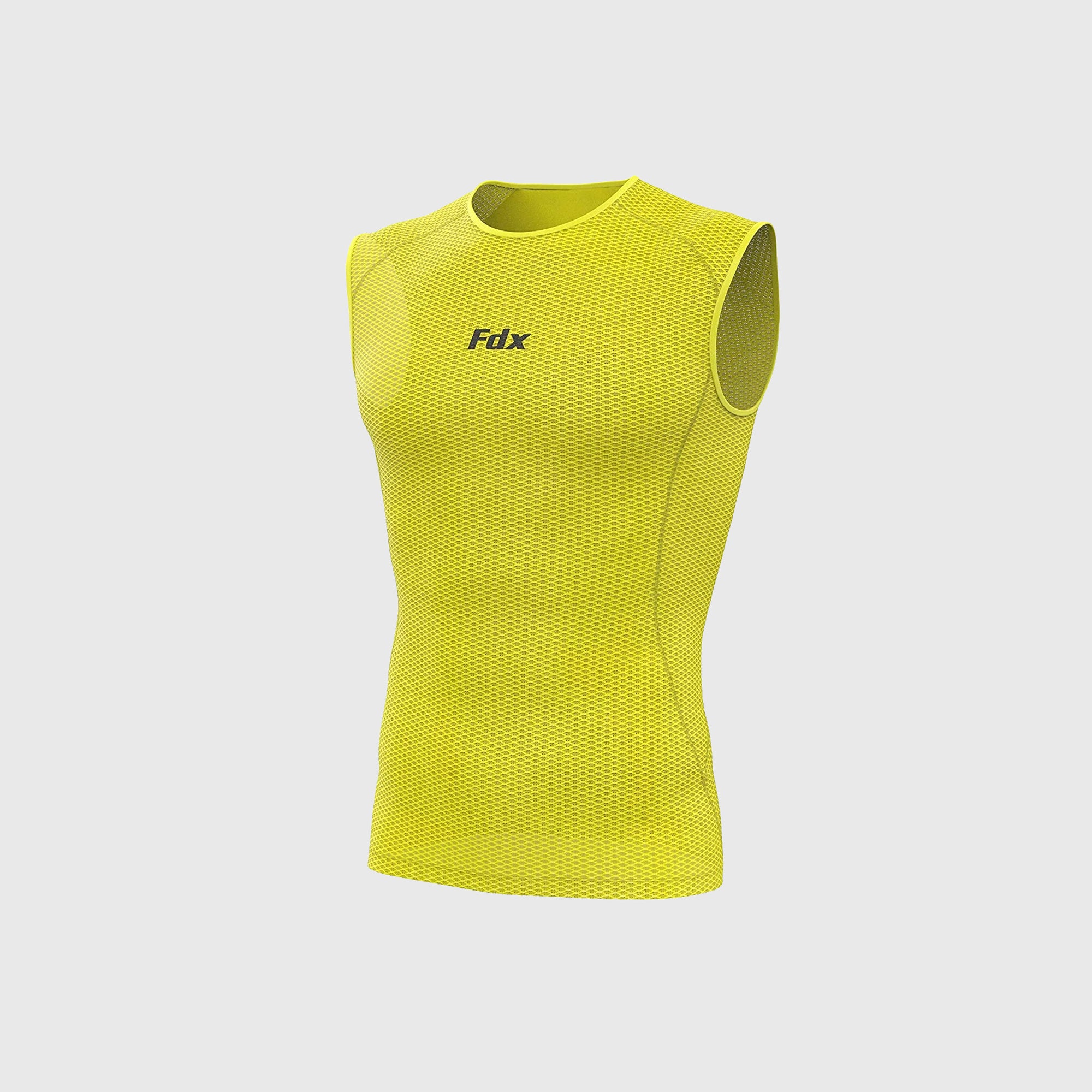 Fdx Mens Yellow Sleeveless Mesh Compression Top Running Gym Workout Wear Rash Guard Stretchable Breathable - Aeroform