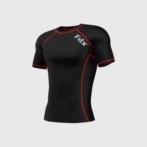 Fdx Mens Black & Red Half Sleeve Compression Top Running Gym Workout Wear Rash Guard Stretchable Breathable Baselayer Shirt - Cosmic