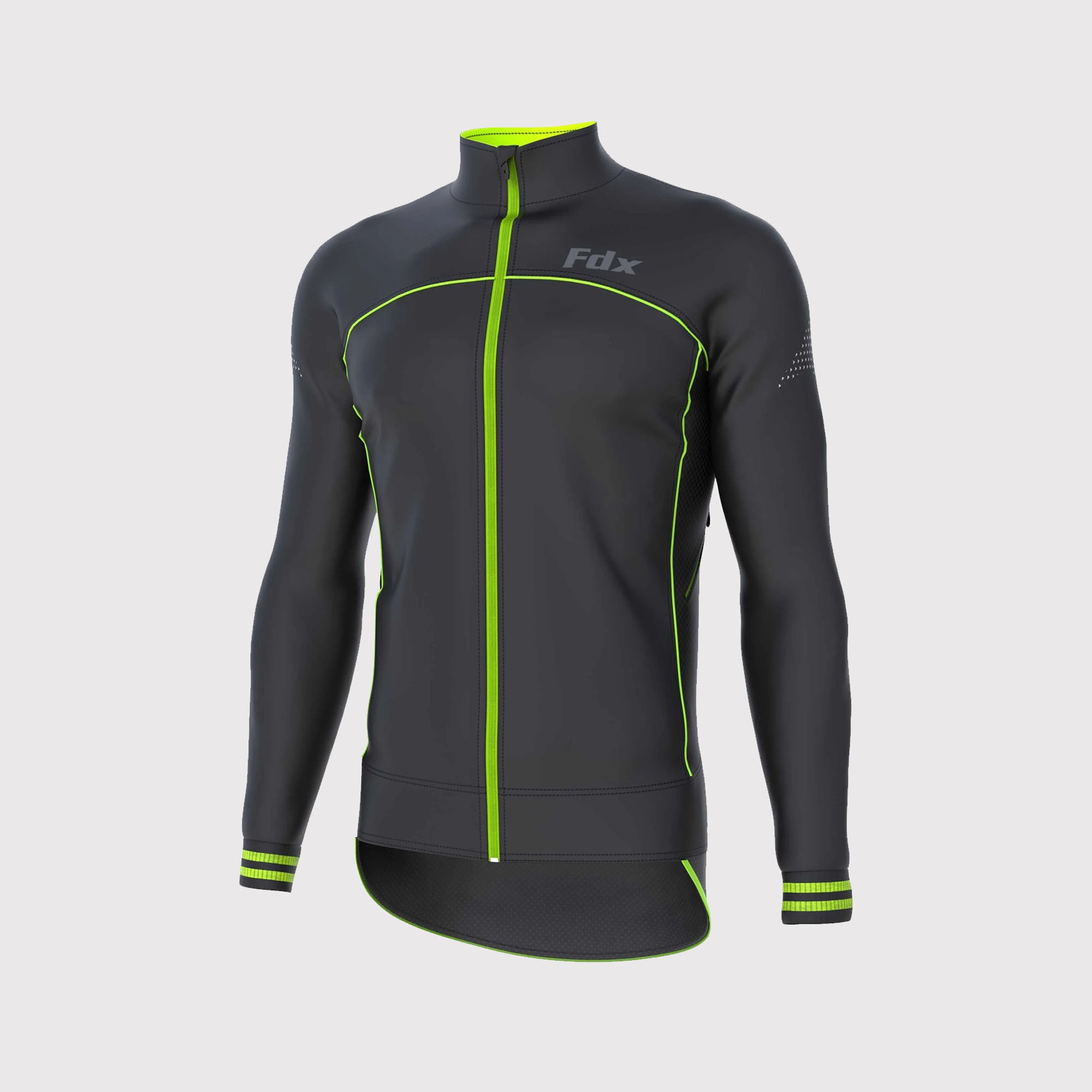 Fdx Mens Black & Green Cycling Jacket for Winter Thermal Casual Softshell Clothing Lightweight, Windproof, Waterproof & Pockets - Apollux