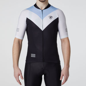   Fdx Mens Blue Short Sleeve Cycling Jersey for Summer Best Road Bike Wear Top Light Weight, Full Zipper, Pockets & Hi-viz Reflectors - Velos