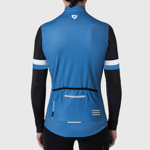 Fdx Men's Black & Blue Long Sleeve Cycling Jersey & Gel Padded Bib Tights Pants for Winter Roubaix Thermal Fleece Road Bike Wear Windproof, Hi-viz Reflectors & Pockets - Limited Edition