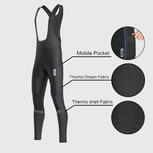 Fdx Mens Winter Cycling Gel Padded Bib Tights Black & Blue Roubaix Thermal Fleece Reflective Warm Leggings - All Day Bike Pants