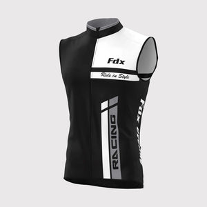 Fdx Men's Black & White Cycling Gilet Sleeveless Vest for Winter Clothing Hi-Viz Reflectors, Lightweight, Windproof, Waterproof & Pockets - Adrenaline
