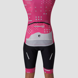 Fdx Women's Short Sleeve Cycling Jersey Pink & Black Gel Padded Bib Shorts Best Summer Road Bike Wear Light Weight, Hi viz Reflectors & Secure Pockets - All Day