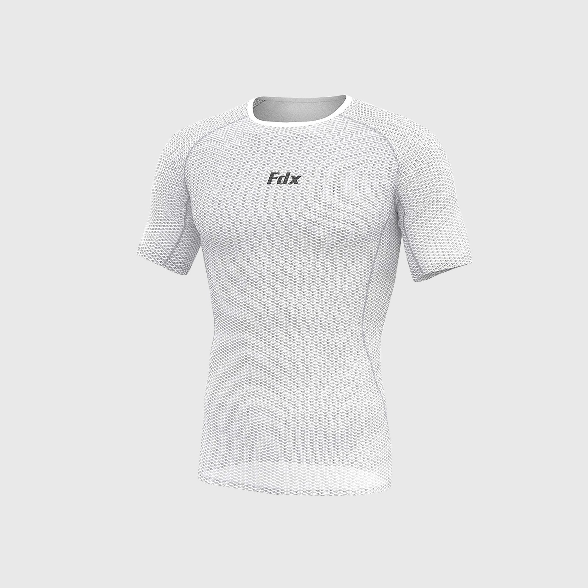 Fdx Mens White Short Sleeve Mesh Compression Top Running Gym Workout Wear Rash Guard Stretchable Breathable - Aeroform