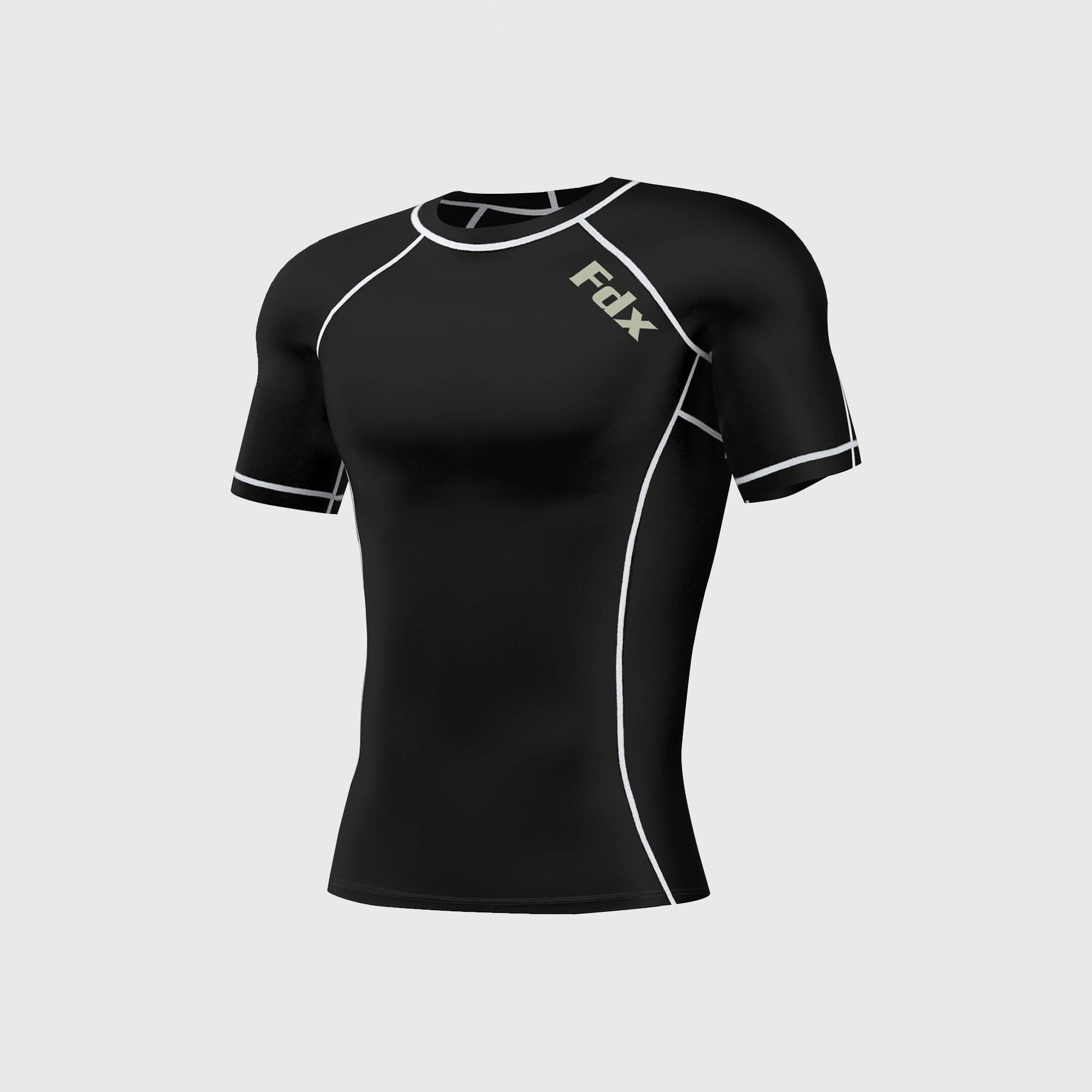 Fdx Mens Black Short Sleeve Compression Top Running Gym Workout Wear Rash Guard Stretchable Breathable - Cosmic