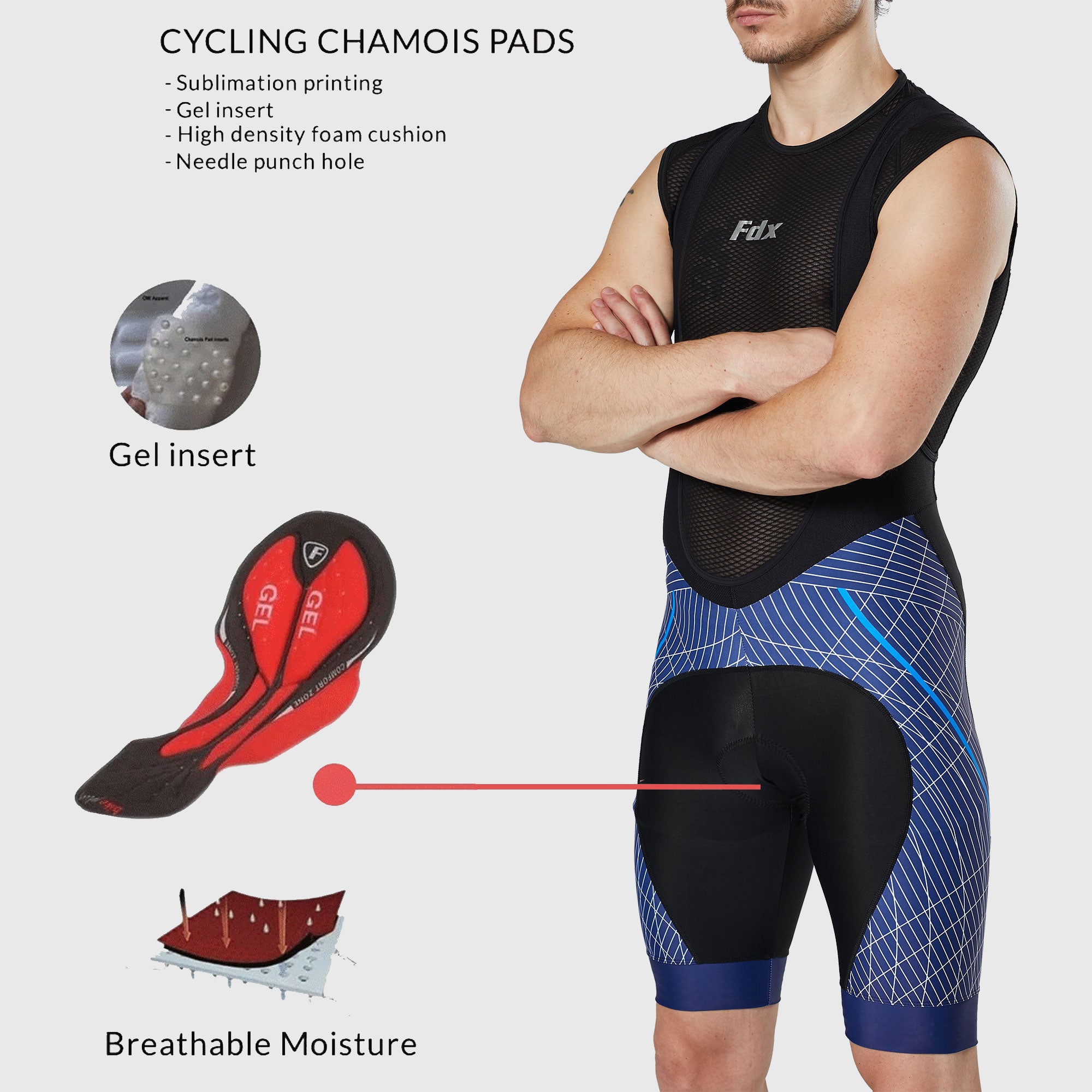 Fdx Mens Black & Blue Chamois Gel Padded Cycling Bib Shorts For Summer Roubaix Thermal Fleece Reflective Warm Leggings - Classic II Bike Shorts