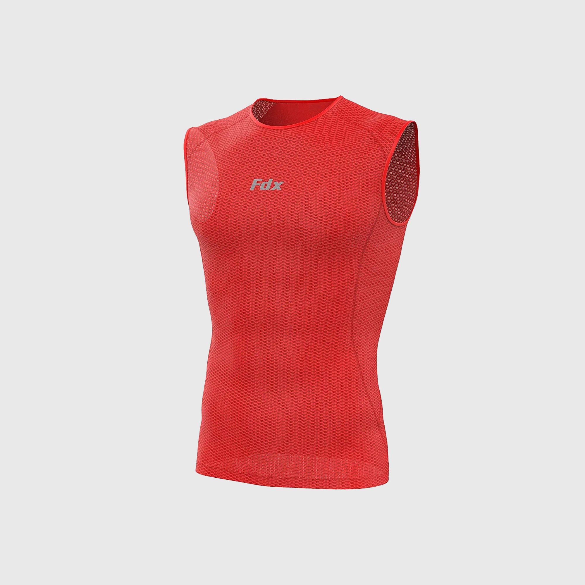 Fdx Mens Red Sleeveless Mesh Compression Top Running Gym Workout Wear Rash Guard Stretchable Breathable - Aeroform