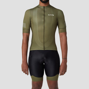Fdx Mens Breathable Green Short Sleeve Cycling Jersey & Gel Padded Bib Shorts Best Summer Road Bike Wear Light Weight, Hi-viz Reflectors & Pockets - Essential