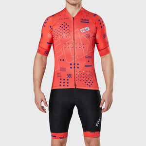 Fdx Short Sleeve Cycling Jersey & Gel Padded for Mens Red Bib Shorts Best Summer Road Bike Wear Light Weight, Hi-viz Reflectors & Pockets - All Day