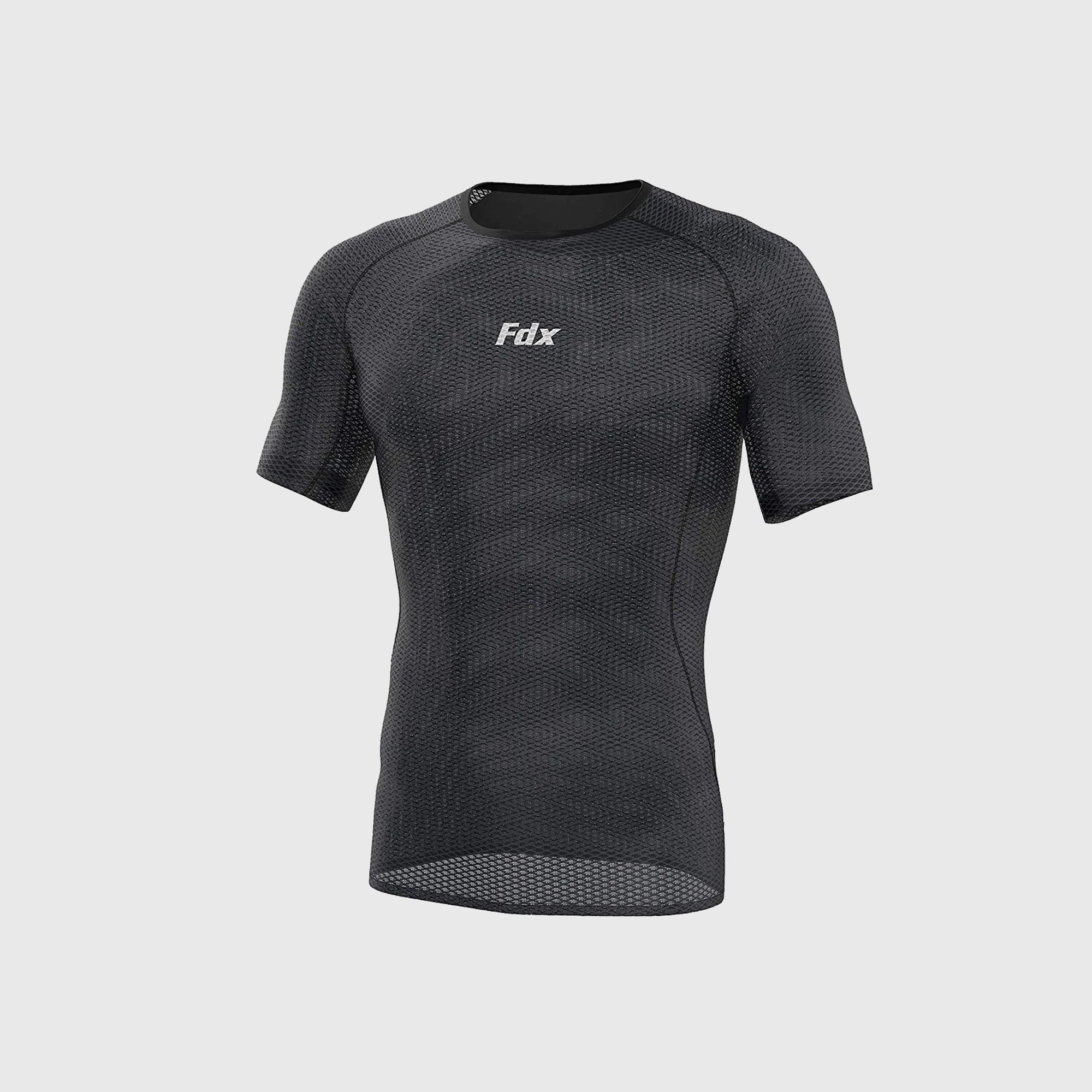 Fdx Mens Black Short Sleeve Mesh Compression Top Running Gym Workout Wear Rash Guard Stretchable Breathable - Aeroform