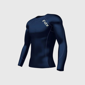 Fdx Mens Gym Wear Navy Blue Long Sleeve Compression Top Running Workout Wear Rash Guard Stretchable Breathable - Thermolinx