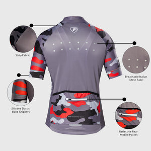 Fdx Mens Breathable Reflective Grey Short Sleeve Cycling Jersey & Gel Padded Bib Shorts Best Summer Road Bike Wear Light Weight, Hi-viz Reflectors & Pockets - Camouflage