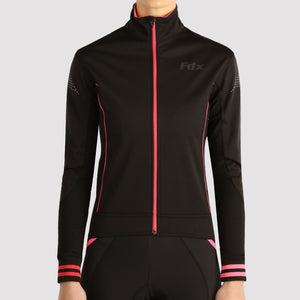 Fdx Women's Black & Pink Cycling Jacket for Winter Thermal Casual Softshell Clothing Lightweight, Windproof, Waterproof & Pockets - Propex