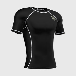 Fdx Mens Black Short Sleeve Compression Top Running Gym Workout Wear Rash Guard Stretchable Breathable - Cosmic