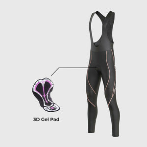 Fdx Womens Black & Pink Gel Padded Cycling Bib Tights For Winter Roubaix Thermal Fleece Reflective design Warm Leggings - Divine Bike Pants