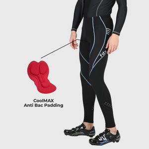 Fdx Mens Blue Chamois Gel Padded Cycling Tights For Winter Roubaix Thermal Fleece Reflective Warm Leggings - Divine Bike Long Pants