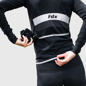 Fdx Men's Black Long Sleeve Cycling Jersey & Gel Padded Bib Tights Pants for Winter Roubaix Thermal Fleece Road Bike Wear Windproof, Hi-viz Reflectors & Pockets - Arch