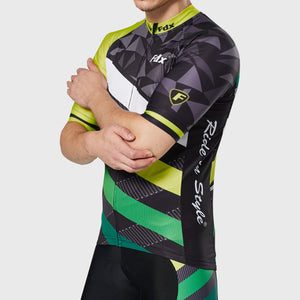 Fdx Short Sleeve Cycling Jersey for Mens Yellow & Black Summer Best Road Bike Wear Top Light Weight, Full Zipper, Pockets & Hi-viz Reflectors - Equin