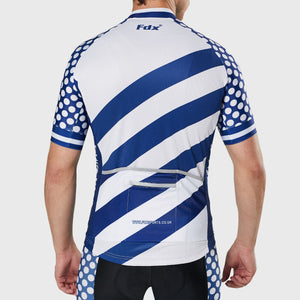 Fdx Mens Hot Seasons Reflective White & Blue Short Sleeve Cycling Jersey for Summer Best Road Bike Wear Top Light Weight, Full Zipper, Pockets & Hi-viz Reflectors - Equin