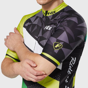 Fdx Mens Black & Yellow Short Sleeve Cycling Jersey for Summer Best Road Bike Wear Top Light Weight, Full Zipper, Pockets & Hi-viz Reflectors - Equin