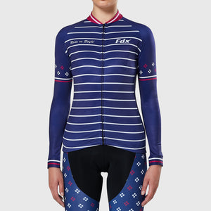 Women’s Pink & Blue full sleeves cycling jersey windproof warm Roubaix winter biking top, lightweight long sleeves thermal fleece shirt for bike riding