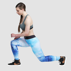 Fdx Blue Compression Tights Leggings Gym Workout Running Athletic Yoga Elastic Waistband Strechable Breathable Training Jogging Pants - X3
