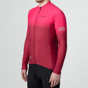 Fdx Mens Thermal Maroon & Pink Long Sleeve Cycling Jersey for Winter Roubaix Fleece Road Bike Wear Top Full Zipper, Pockets & Hi-viz Reflectors - Duo