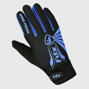 Fdx Black & Blue Full Finger Cycling Gloves for Winter MTB Road Bike Reflective Thermal & Touch Screen - Zesto
