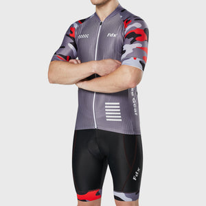 Fdx Mens Grey Half Sleeve Cycling Jersey & Gel Padded Bib Shorts Best Summer Road Bike Wear Light Weight, Hi-viz Reflectors & Pockets - Camouflage