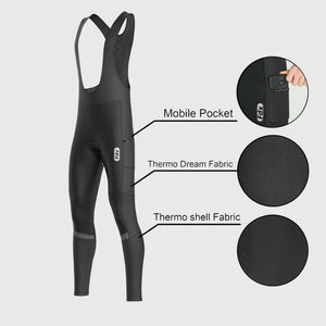 Fdx Mens Storage Pockets Gel Padded Cycling Bib Tights Black For Winter Roubaix Thermal Fleece Reflective Warm Leggings - All Day Bike Pants