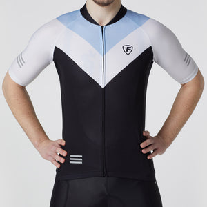 Fdx Mens Blue & Black Half Sleeve Cycling Jersey for Summer Best Road Bike Wear Top Light Weight, Full Zipper, Pockets & Hi-viz Reflectors - Velos