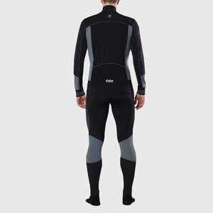 Fdx Mens Black & Grey Long Sleeve Cycling Jersey & Gel Padded Bib Tights Pants for Winter Roubaix Thermal Fleece Road Bike Wear Windproof, Hi-viz Reflectors & Pockets - Thermodream