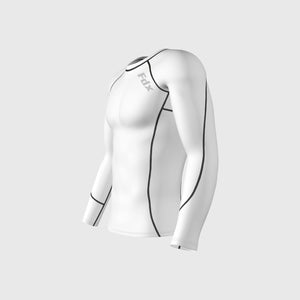 Fdx Mens Gym Wear White Long Sleeve Compression Top Running Workout Wear Rash Guard Stretchable Breathable - Cosmic