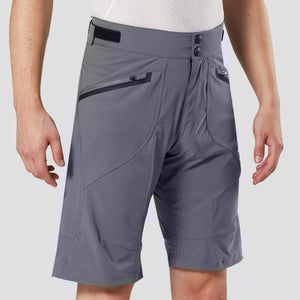 Fdx Men's Black & Grey MTB Shorts Lightweight Padded Breathable Fabric Hi viz Reflectors Pockets Summer Mountain Bike Shorts Cycling Gear Uk
