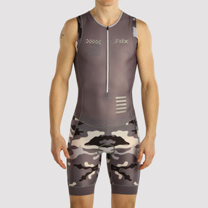 Fdx Mens Grey Sleeveless Gel Padded Triathlon / Skin Suit for Summer Cycling Wear, Running & Swimming Half Zip - Camouflage