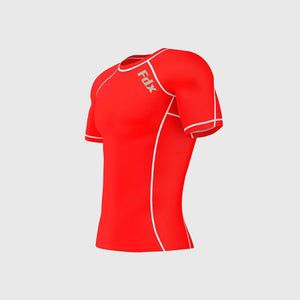 Fdx Mens Quick Dry Short Sleeve Compression Top Red Running Gym Workout Wear Rash Guard Stretchable Breathable - Aeroform