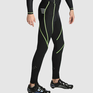 Fdx Breathable Mens Gel Padded Cycling Tights Black & Fluorescent Yellow For Winter Roubaix Thermal Fleece Reflective Warm Stretchable Leggings - Divine Bike Long Pants