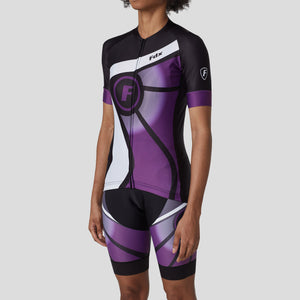 Fdx Women's Short Sleeve Black & Purple Cycling Jersey & Gel Padded Bib Shorts Best Summer Road Bike Wear, Sports & Outdoor Light Weight, Hi viz Reflectors & Pockets - Signature